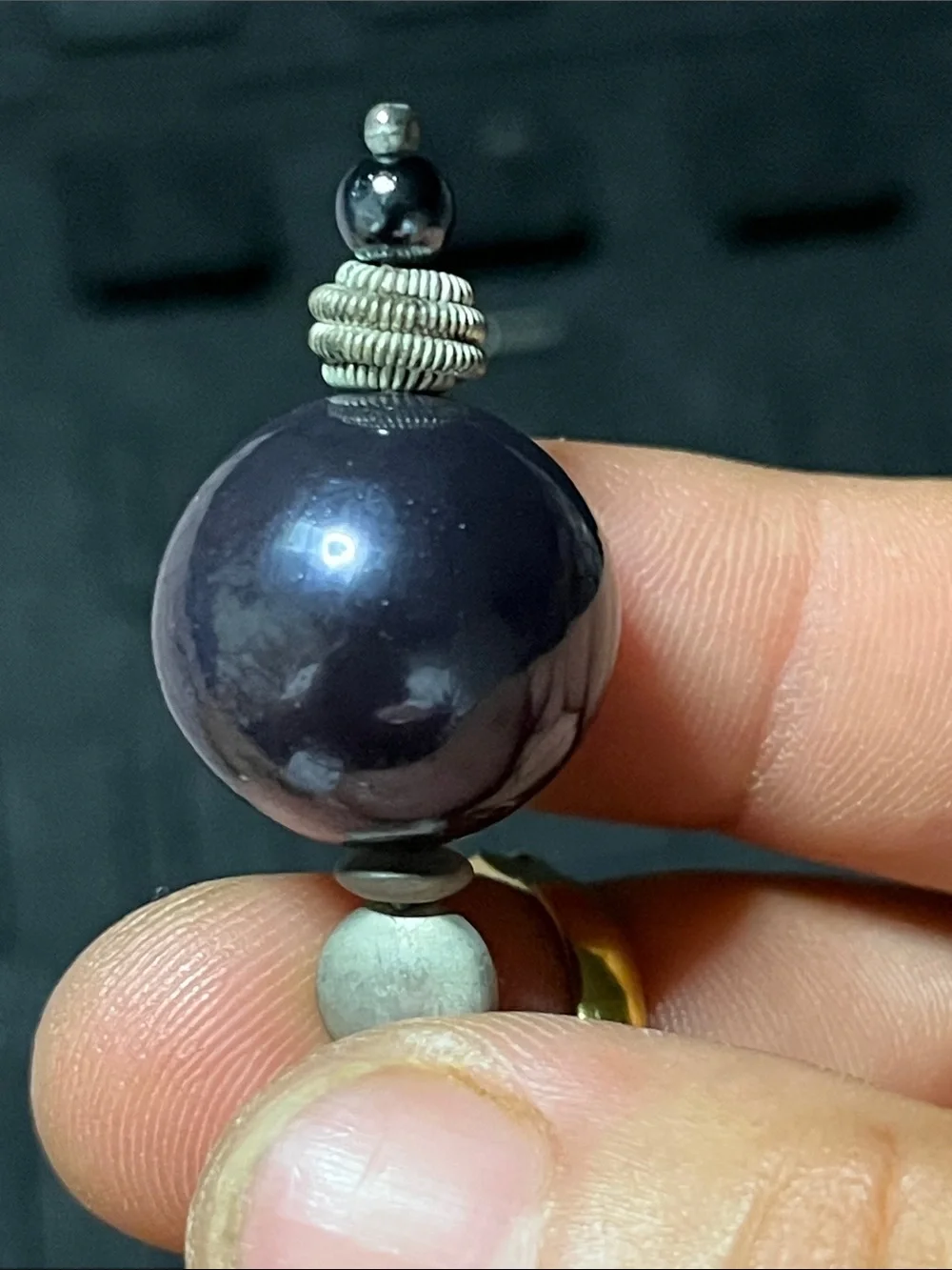 Black Beaded Hair Stick with Silver-Tone Accents